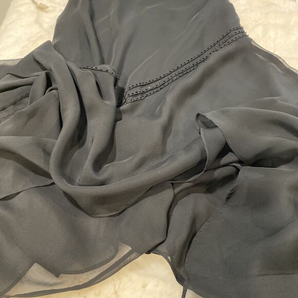 Women's Asymmetric Beaded Black Flutter Sleeve Handkerchief Maxi Dress‎ Sz 6 - Picture 12 of 12